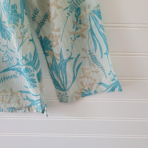 Eddie Bauer Top Womens Small Blue Floral Print Gauzy Cotton Long Sleeve Sheer - Picture 2 of 7